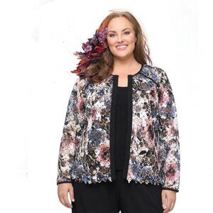 MIRANDA Painterly Semi Sheer Lace Long Sleeve Open Front Cardigan Sz 24